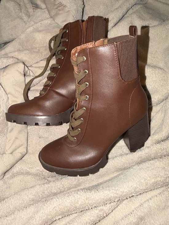 Charlotte Russe Shoes - Brown Lace-Up Block Heel Ankle Boots